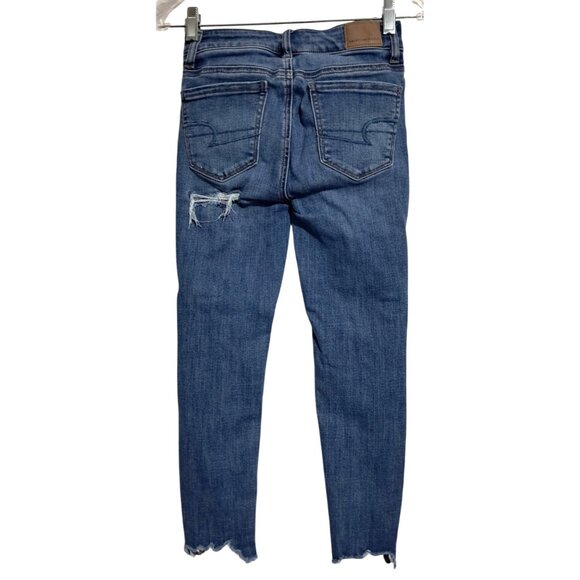 American Eagle High Rise Jegging Crop Ripped Distressed Jeans Size 00 Short - Picture 9 of 11